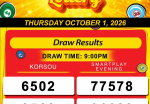 Happy Lottery Results for Thursday, October 1, 2026
