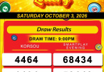 Happy Lottery Results for Saturday, October 3, 2026