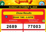 Happy Lottery Results for Sunday, October 4, 2026