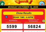 Happy Lottery Results for Monday, October 19, 2026