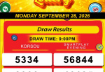 Happy Lottery Results for Monday, September 28, 2026