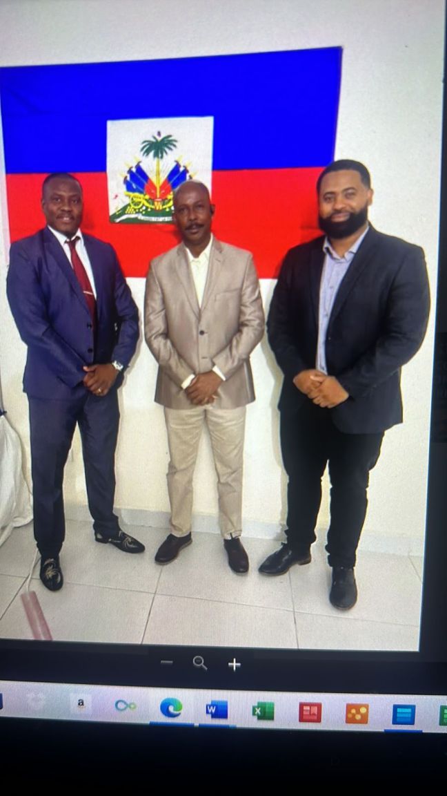 From the left Mondesir Moise, Former Prime Minister of Haiti Jean Michel Lapin, United People’s UP Party Candidate Kevin Maingrette